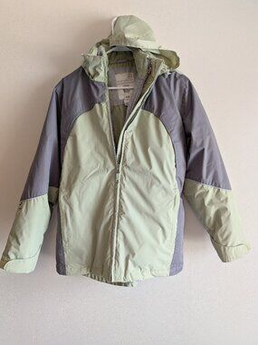 Free Country Women's S Down Feather Hooded Winter Jacket Green Gray